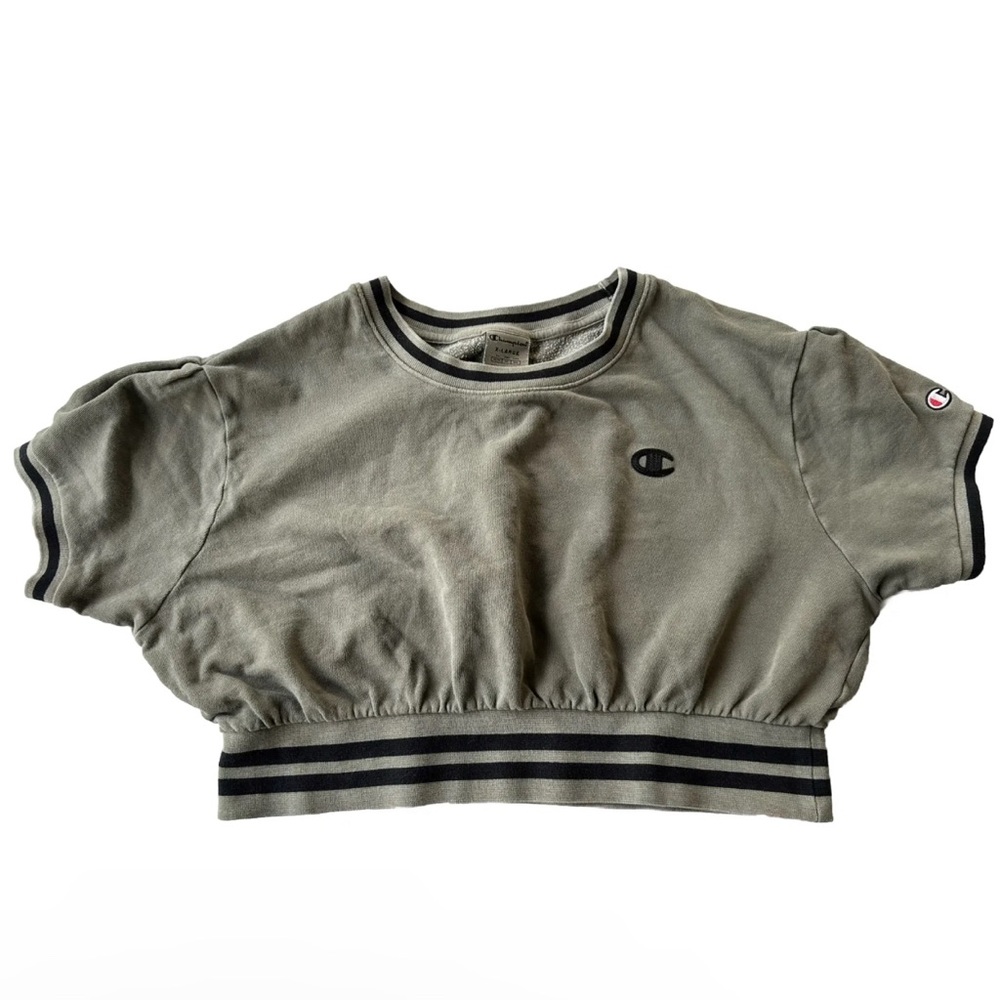 Women’s Champion XL Cropped Top Sweatshirt Short sleeve Logo Army Green
